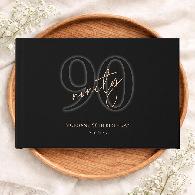 Modern Black Gold 90. Geburtstag Gästebuch (Modern Black Gold 90th Birthday Guest Book)