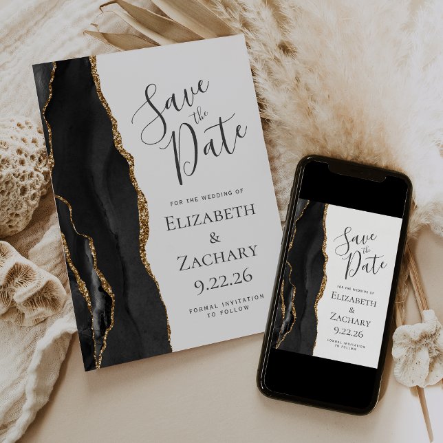 Modern Black Gold Agate Save the Date (Von Creator hochgeladen)