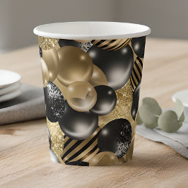 Modern Black Gold Ballon 50. Geburtstag Pappbecher