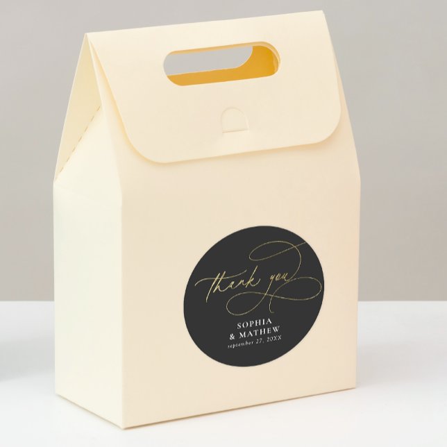 Modern Black Gold Blüh Vielen Dank Runder Aufkleber (Von Creator hochgeladen)