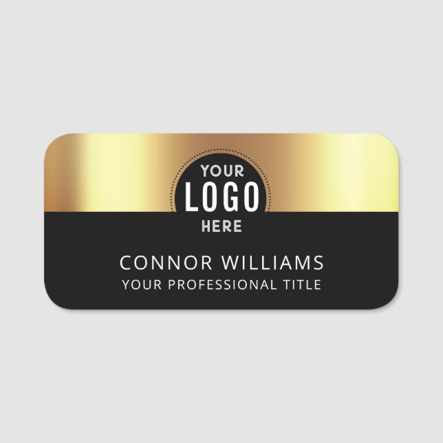 Modern Black Gold Business Logo Namensschild (Vorderseite)