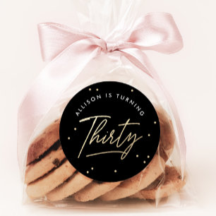 Modern Black Gold Calligraphie 30. Geburtstag Runder Aufkleber