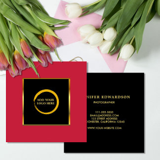 Modern black gold cardinal red add logo quadratische visitenkarte