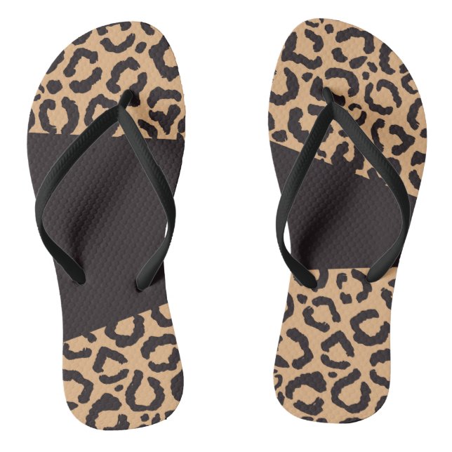 Modern Black Gold Cheetah Leopard Animal Print Flip Flops (Fußbett)