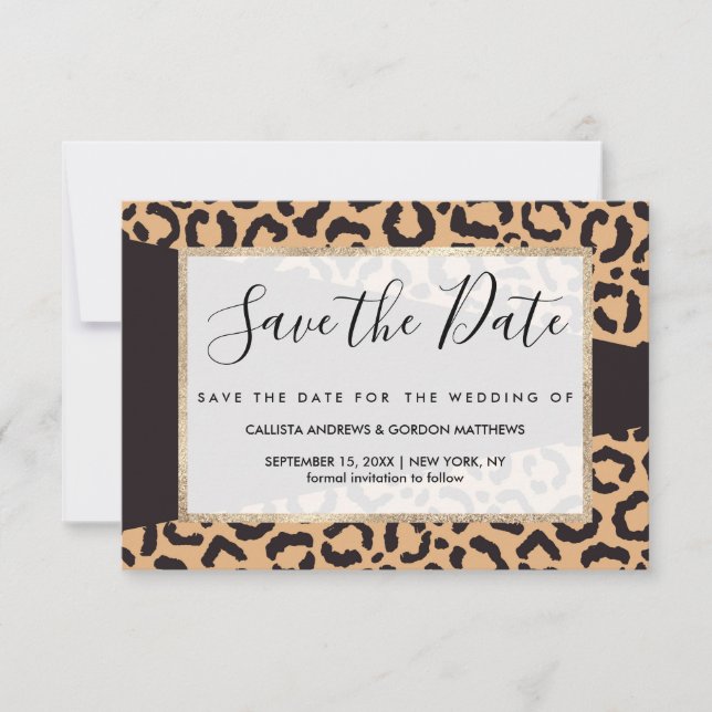 Modern Black Gold Cheetah Leopard Animal Print Save The Date (Vorderseite)