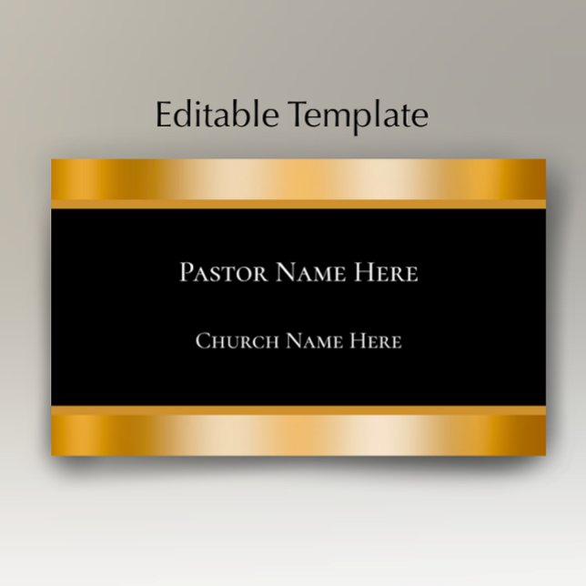 Modern Black & Gold Custom Text Church Pastor  Visitenkarte (Add your own words to this elegant faux gold and black business card template
)