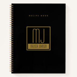 Modern Black Gold Erstmaliges Monogram Rezept Cook Notizbuch