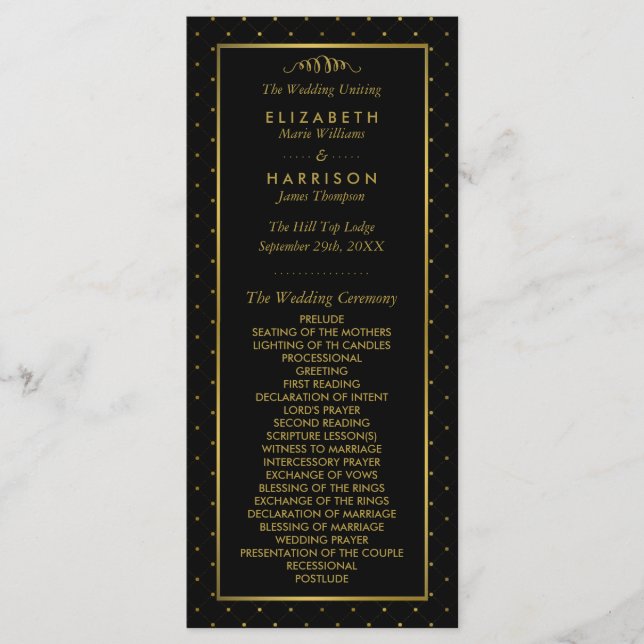 Modern Black & Gold Foil Effect Wedding Program Programm (Vorderseite)
