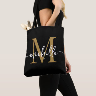 Modern Black Gold Girly Chic Monogram Name