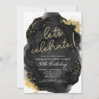 Modern Black Gold Glitzer Alcohol Tinte Geburtstag