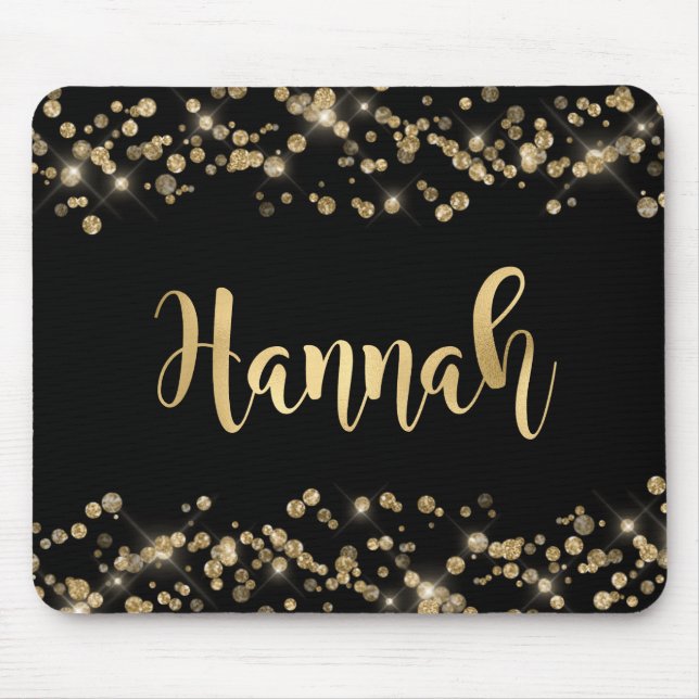 Modern Black Gold Glitzer Confetti Monogram Mousepad (Vorne)