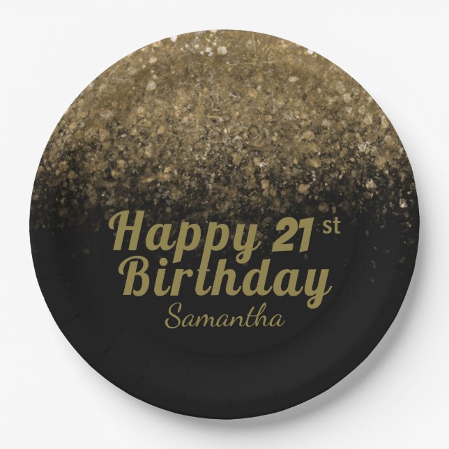 Modern Black & Gold Glitzer Sparkone Geburtstag Pappteller (Vorderseite)