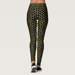 Modern Black Gold Hexagon Beehive Abstraktes Muste Leggings