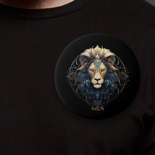 Modern Black Gold Lion Zodiac Sign Astrologie Leo Button