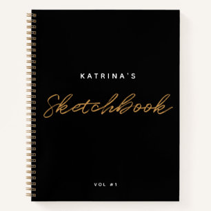 Modern Black Gold Minimalistisch Script Sketchbook Notizbuch