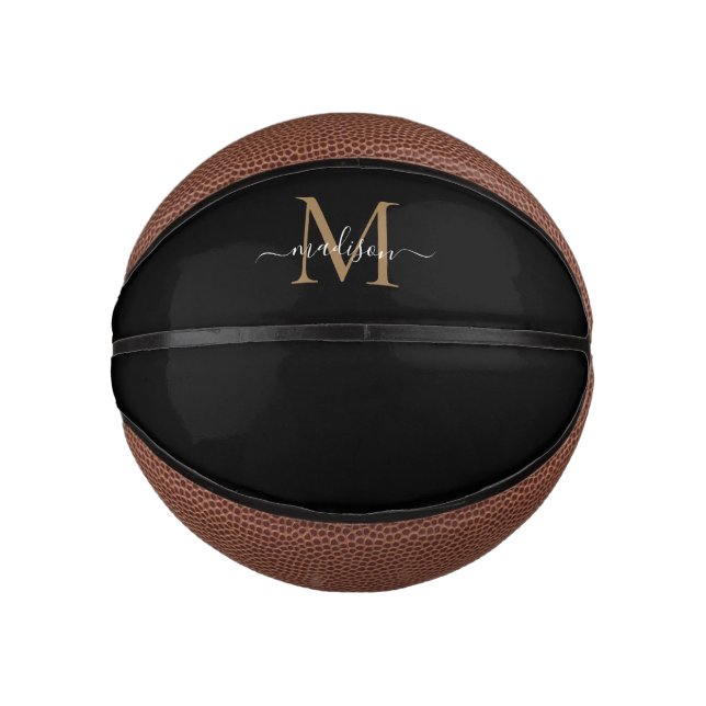 Modern Black Gold Monogram Feminine Girl Script Mini Basketball (Vorderseite)