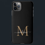 Modern Black Gold Monogram Feminine Script Name<br><div class="desc">Modern Black Gold Monogram Feminine Script Name Phone Case</div>
