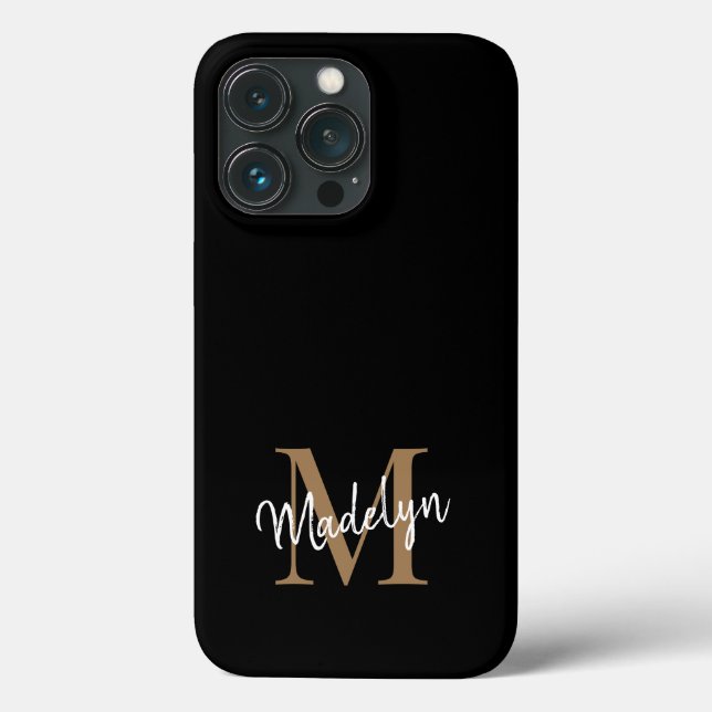 Modern Black Gold Monogram Feminine Script Name Case-Mate iPhone Hülle (Rückseite)