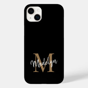 Modern Black Gold Monogram Feminine Script Name Case-Mate iPhone 14 Plus Hülle