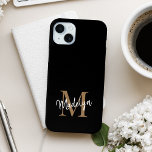Modern Black Gold Monogram Feminine Script Name Case-Mate iPhone Hülle<br><div class="desc">Moderne Black Gold Monogram Feminine Script Name iPhone Case. Dieses elegante iPhone-Gehäuse lässt sich einfach mit Ihrem individuellen Monogramm und Namen personalisieren.</div>