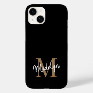 Modern Black Gold Monogram Feminine Script Name Case-Mate iPhone 14 Hülle