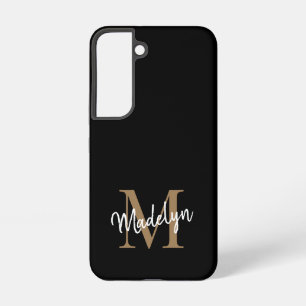 Modern Black Gold Monogram Feminine Script Name Samsung Galaxy Hülle