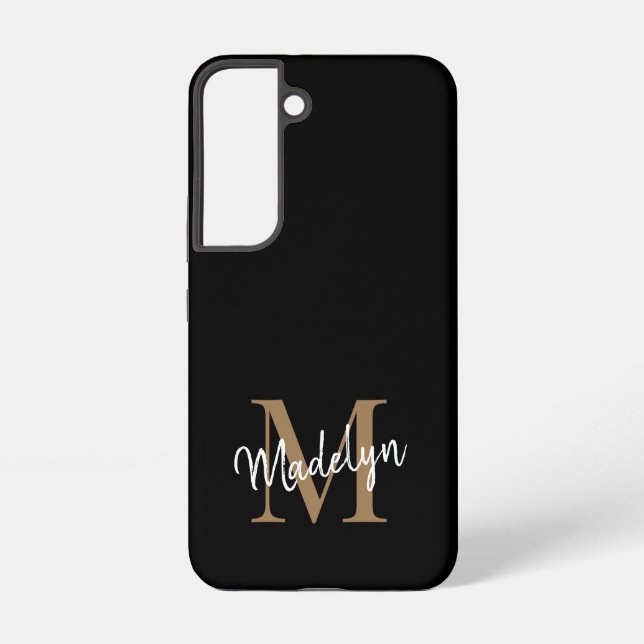 Modern Black Gold Monogram Feminine Script Name Samsung Galaxy Hülle (Rückseite)
