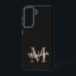 Modern Black Gold Monogram Feminine Script Name Samsung Galaxy Hülle<br><div class="desc">Modernes Black Gold Monogram Feminine Script Name Phone Case. Dieses elegante,  moderne Handy-Gehäuse lässt sich einfach mit Ihrem individuellen Monogramm und Namen personalisieren.</div>