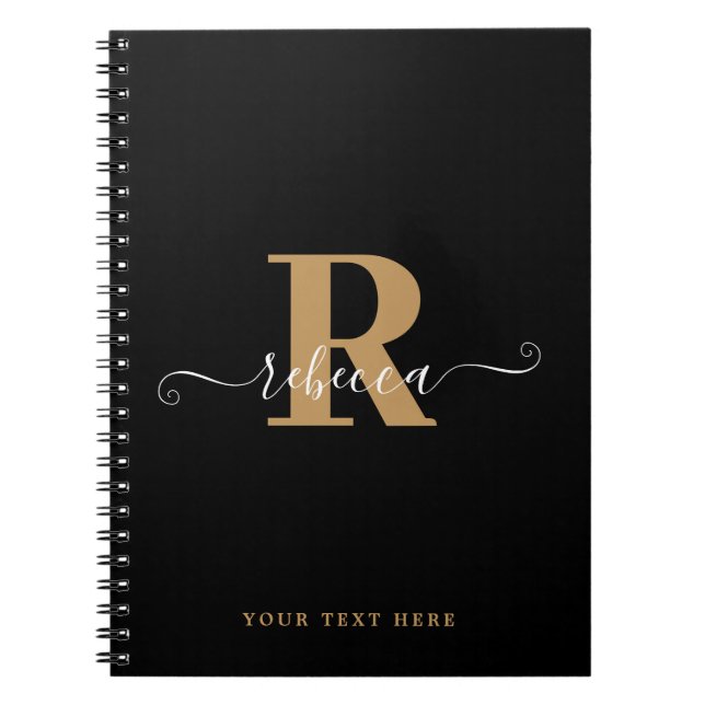 Modern Black Gold Monogram Handschrift Name Notizblock (Vorderseite)