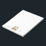 Modern Black Gold Monogram Handschrift Name Notizblock<br><div class="desc">Moderne, stilvolle Notizblöcke personalisiert mit einem Monogramm oder einer Initiale in Gold und einem Namen in einem eleganten, schicken, handgeschriebenen Drehbuch in Schwarz. ÄNDERUNGEN: Ändern Sie den Stil, die Farbe, die Größe und die Position des Schriftartes für ein benutzerdefiniertes Aussehen, indem Sie unten im Abschnitt PERSONALISIEREN auf KENNTNIS klicken. Kontaktieren...</div>