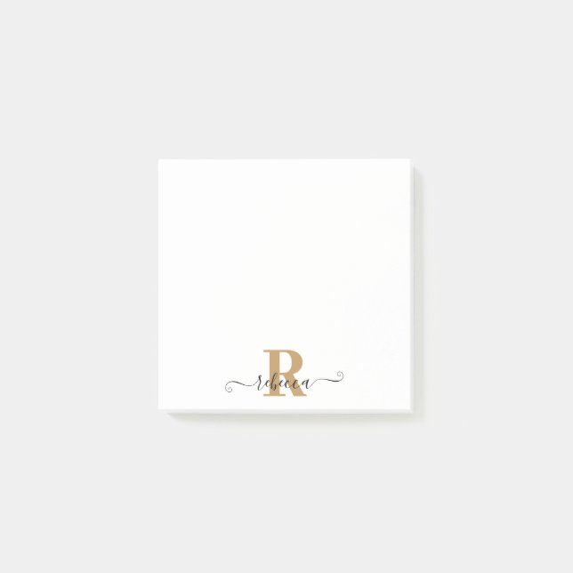 Modern Black Gold Monogram Handschrift Name Post-it Klebezettel (Vorderseite)