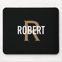 Modern Black gold monogram men name mouse pad