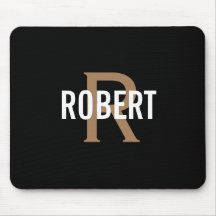 Modern Black gold monogram men name mouse pad