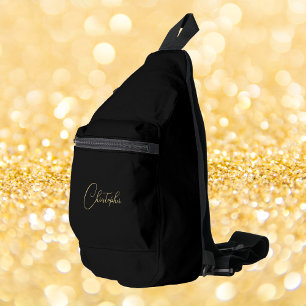 Modern Black Gold Monogram Mens Womens Kids Travel Crossbody Bag