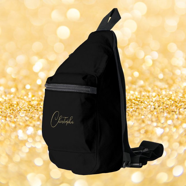 Modern Black Gold Monogram Mens Womens Kids Travel Crossbody Bag (Modern Black Gold Monogram Mens Womens Kids Travel Sling Bag)