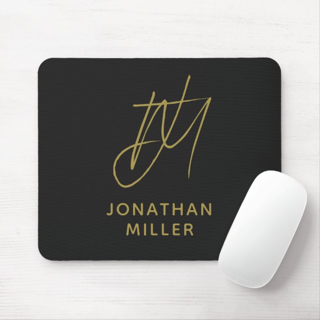 Modern Black Gold Monogram Mousepad (Mit Mouse)