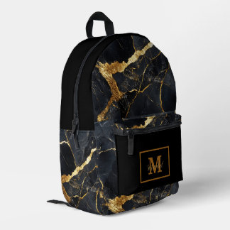 Modern Black & Gold Monogram Name  Bedruckter Rucksack