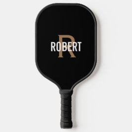 Modern Black gold monogram name mens pickleball pa Pickleball Schläger