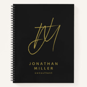 Modern Black Gold Monogram Notizbuch