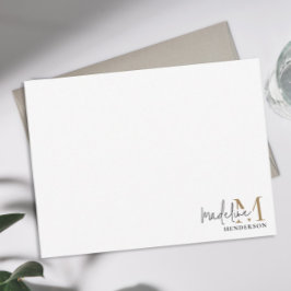 Modern Black Gold Monogram Script Mitteilungskarte