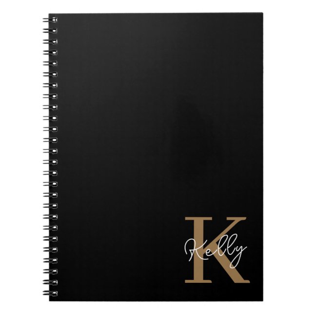Modern Black Gold Monogram Script Notizblock (Vorderseite)