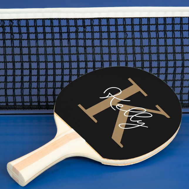 Modern Black Gold Monogram Script Tischtennis Schläger (InSitu)