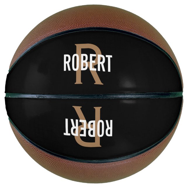 Modern Black Gold Monogramm Name Basketball (Vorderseite)