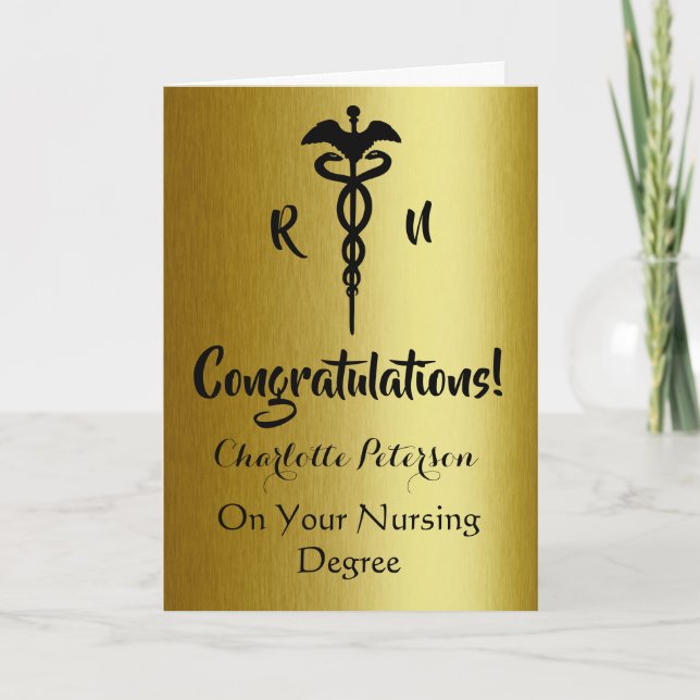 Modern Black & Gold Nurse Abschluss Congratulation Karte (Vorderseite)