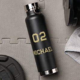 Modern Black Gold Player Name Jersey Nummer Sports Trinkflasche