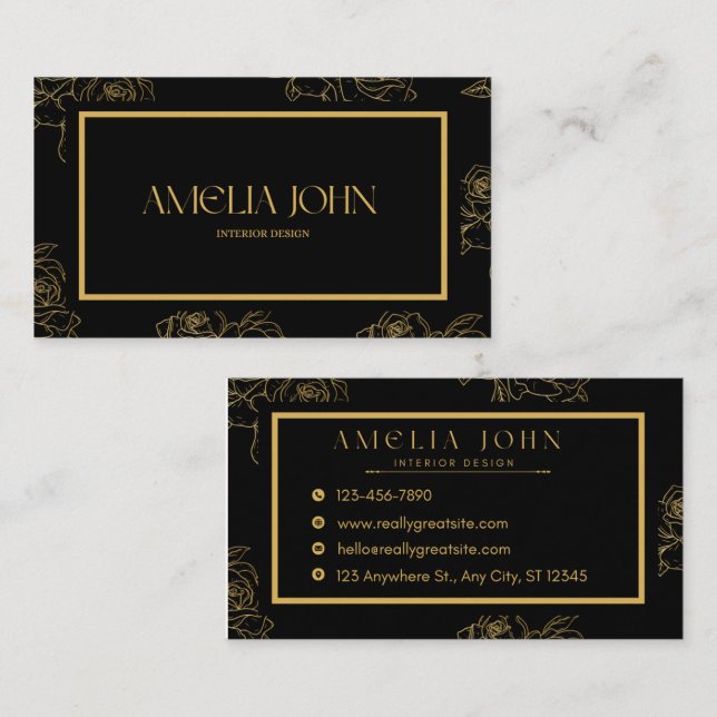 Modern Black Gold Professional Business Card Visitenkarte (Vorne/Hinten)