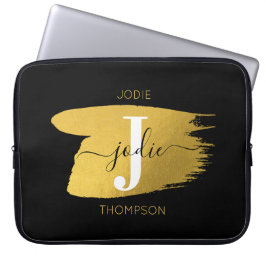 Modern Black & Gold Script Monogram Laptopschutzhülle