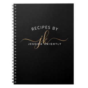 Modern Black Gold Script Monogram Name Stilvoll Notizblock