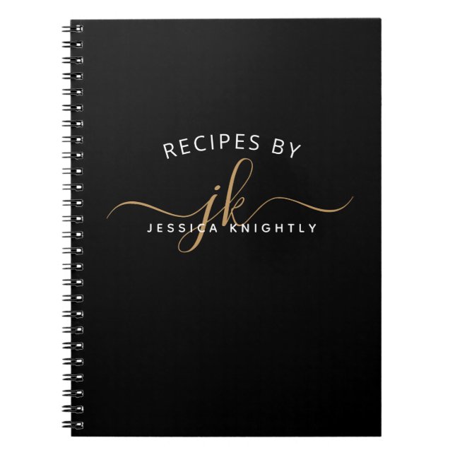 Modern Black Gold Script Monogram Name Stilvoll Notizblock (Vorderseite)