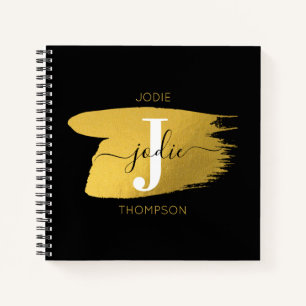 Modern Black & Gold Script Monogram Notizbuch